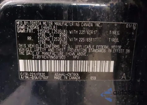 2017 Toyota Rav4 Le из США, поврежденный, VIN 2T3BFREV7HW591905